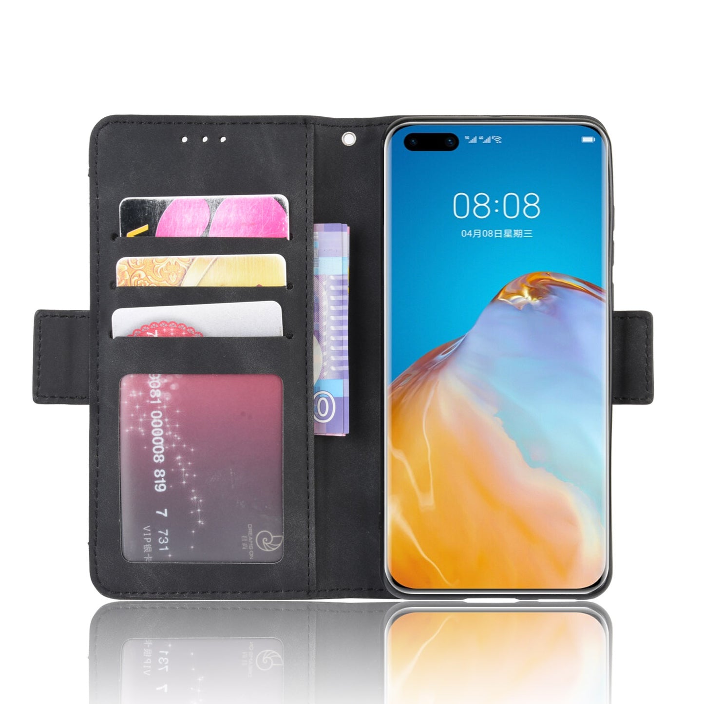 Multiple Card Slots Leather Wallet Stand Shell for Huawei P40 Pro
