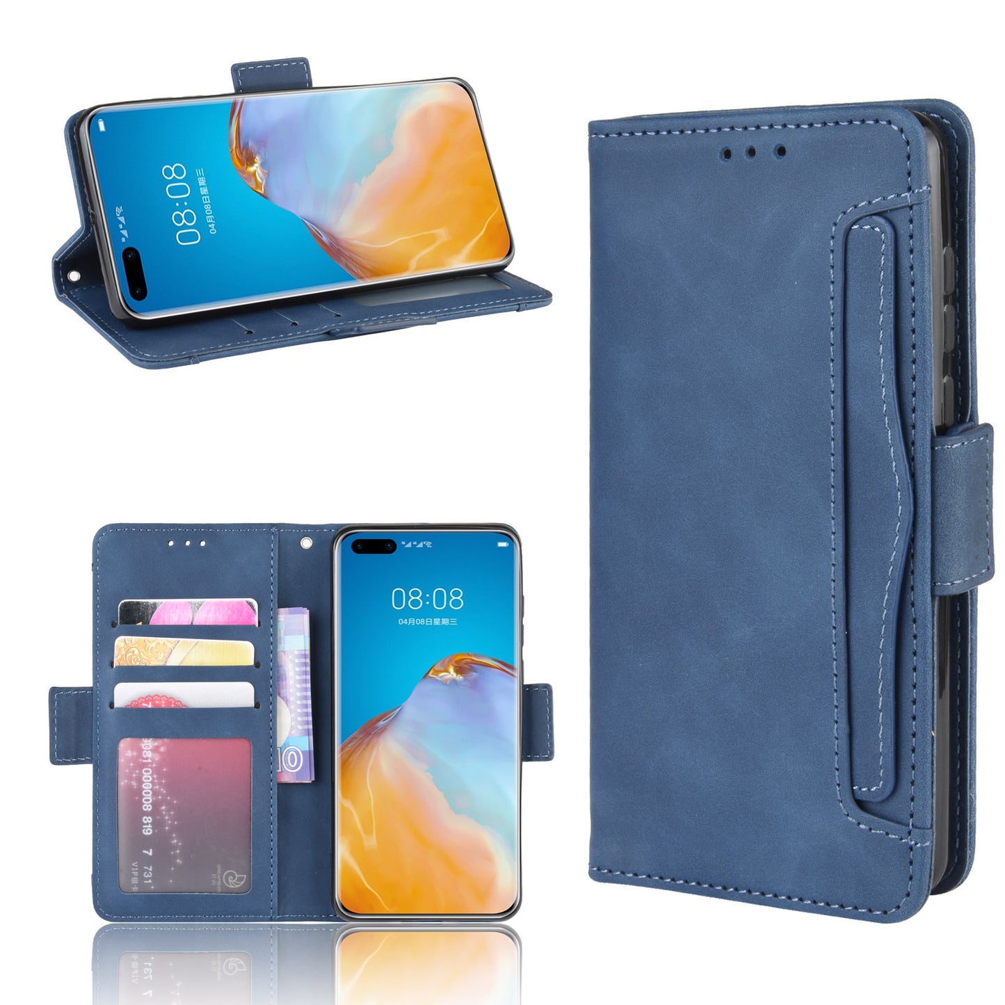 Multiple Card Slots Leather Wallet Stand Shell for Huawei P40 Pro