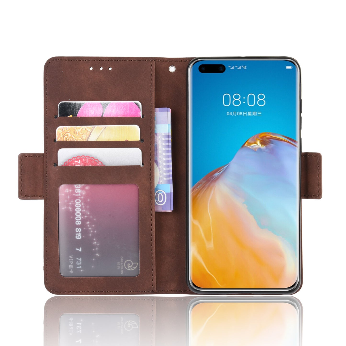 Multiple Card Slots Leather Wallet Stand Shell for Huawei P40 Pro