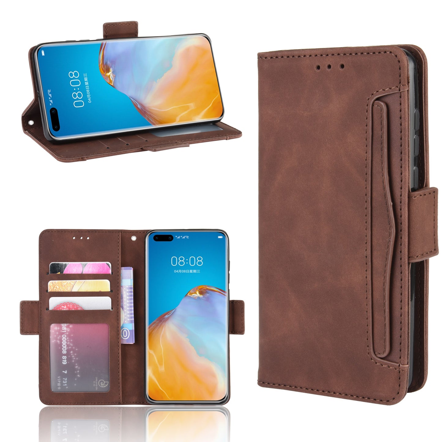 Multiple Card Slots Leather Wallet Stand Shell for Huawei P40 Pro
