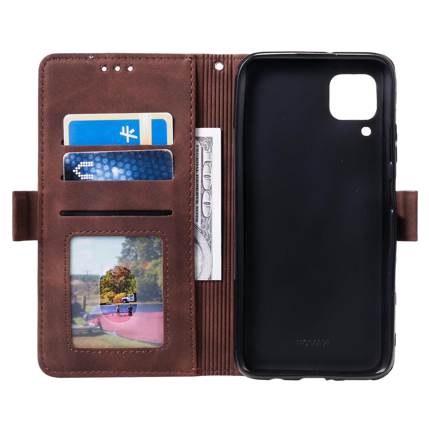 Retro Style Splicing Leather Wallet Cover Stand Phone Case for Huawei P40 lite/nova 6 SE/Nova 7i