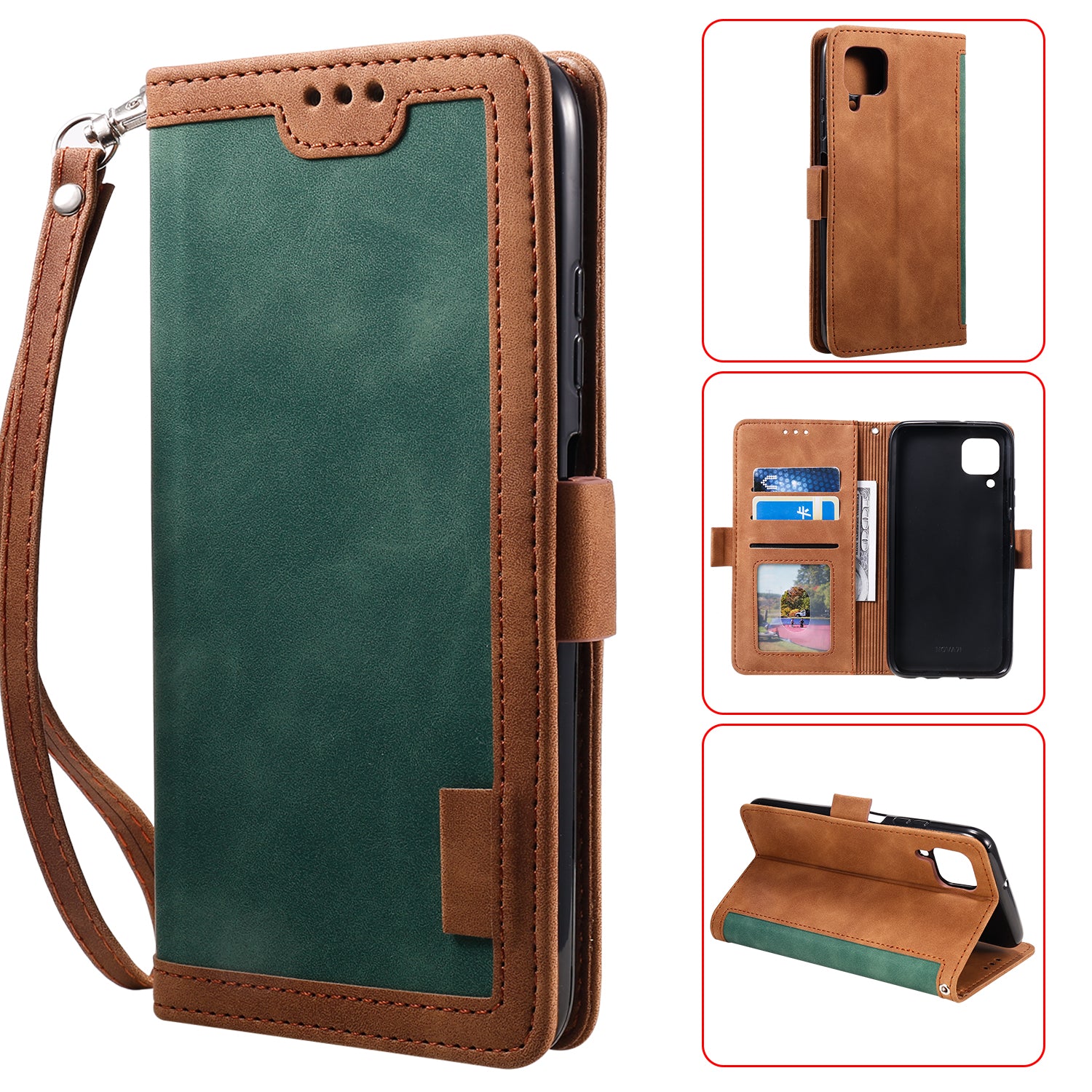Retro Style Splicing Leather Wallet Cover Stand Phone Case for Huawei P40 lite/nova 6 SE/Nova 7i