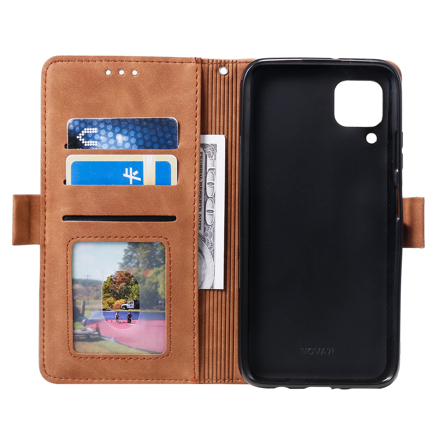 Retro Style Splicing Leather Wallet Cover Stand Phone Case for Huawei P40 lite/nova 6 SE/Nova 7i