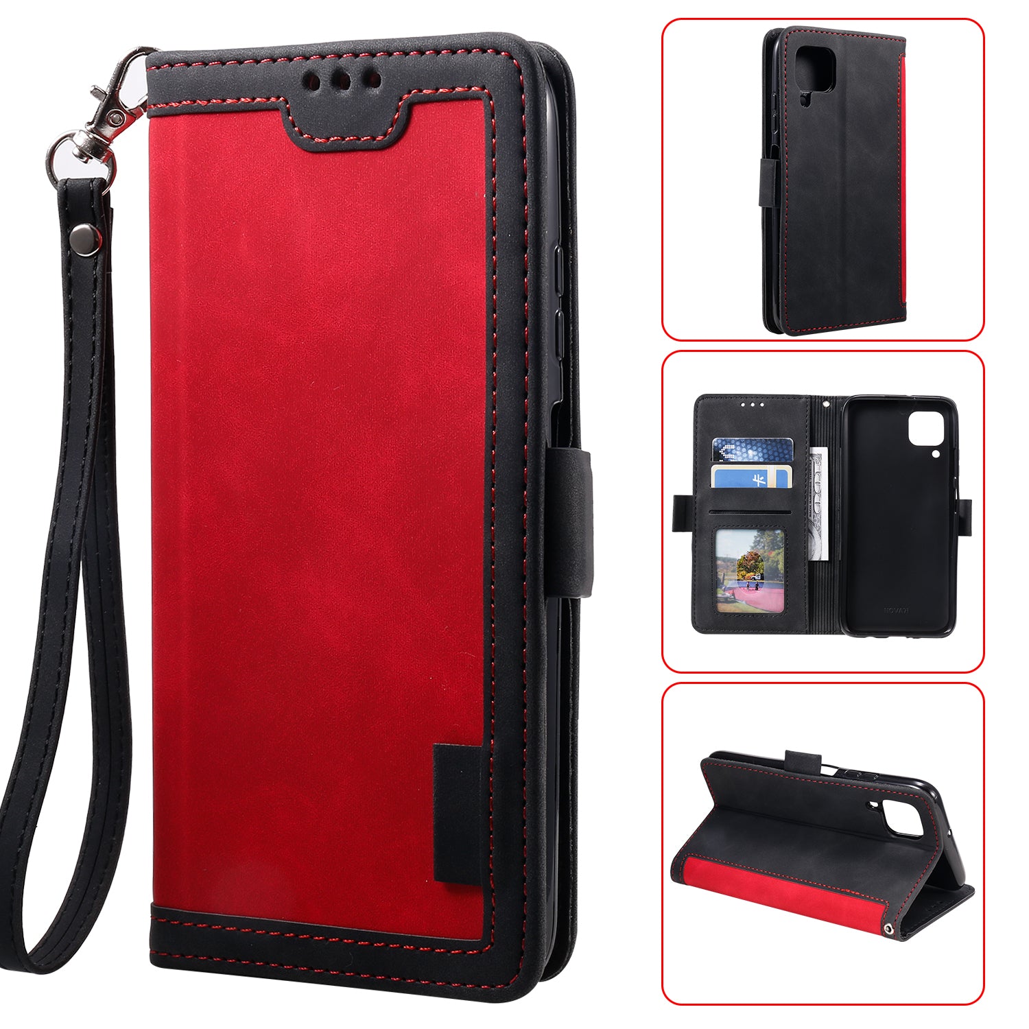 Retro Style Splicing Leather Wallet Cover Stand Phone Case for Huawei P40 lite/nova 6 SE/Nova 7i