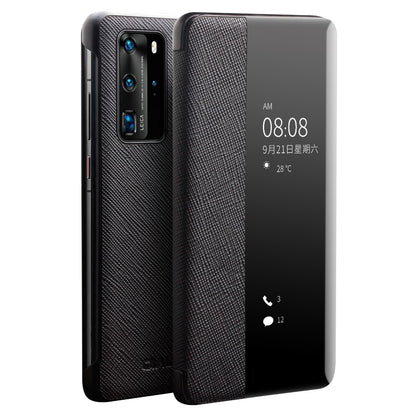 QIALINO View Window Cowhide Leather Shell for Huawei P40 Pro