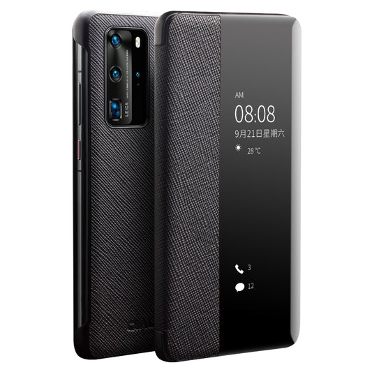 QIALINO View Window Cowhide Leather Shell for Huawei P40 Pro