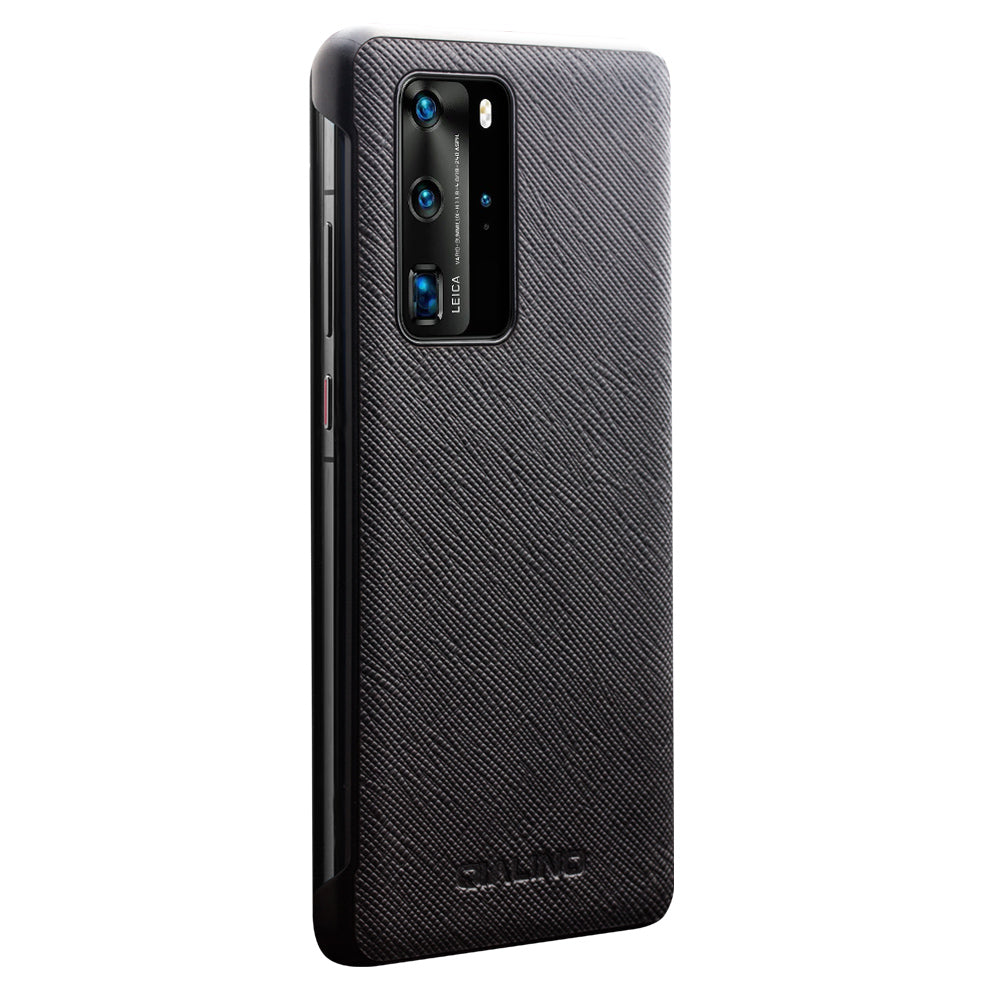 QIALINO View Window Cowhide Leather Shell for Huawei P40 Pro