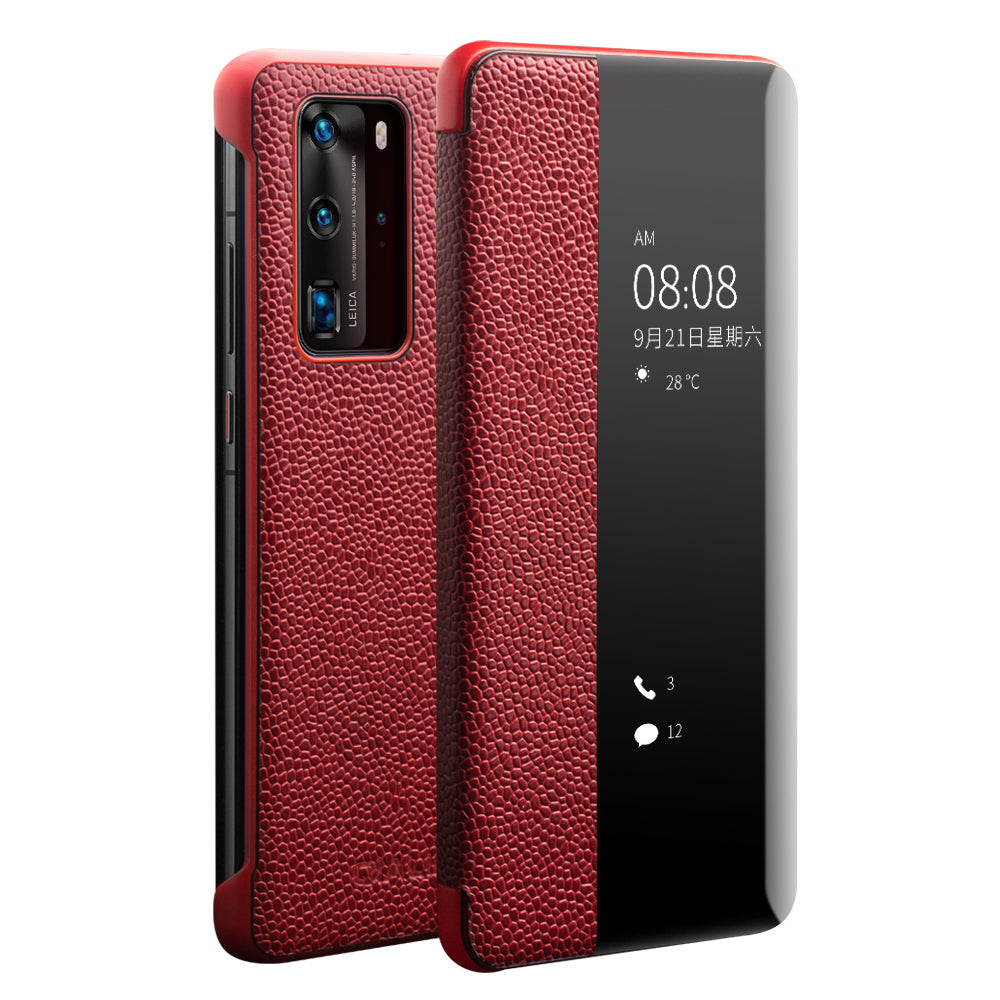 QIALINO View Window Cowhide Leather Shell for Huawei P40 Pro