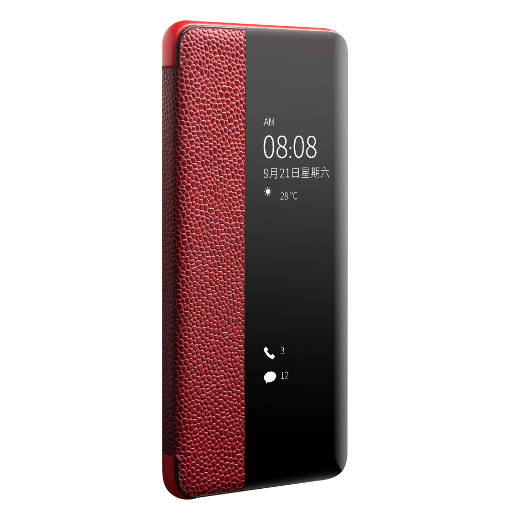 QIALINO View Window Cowhide Leather Shell for Huawei P40 Pro