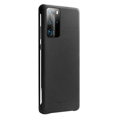 QIALINO Litchi Skin Genuine Leather Phone Shell with View Window Case for Huawei P40 Pro