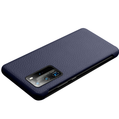 QIALINO Litchi Skin Genuine Leather Phone Shell with View Window Case for Huawei P40 Pro