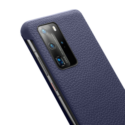QIALINO Litchi Skin Genuine Leather Phone Shell with View Window Case for Huawei P40 Pro