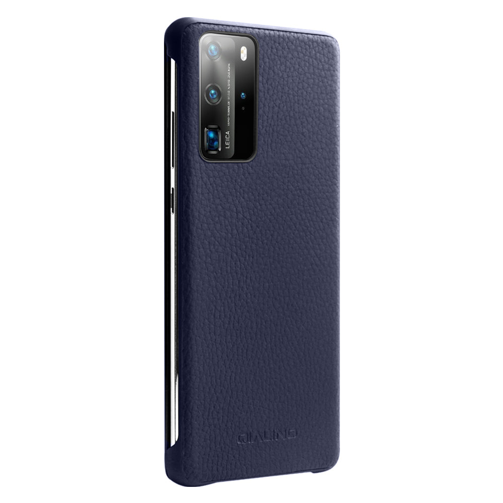 QIALINO Litchi Skin Genuine Leather Phone Shell with View Window Case for Huawei P40 Pro