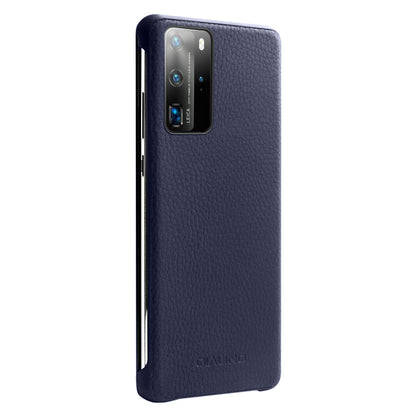 QIALINO Litchi Skin Genuine Leather Phone Shell with View Window Case for Huawei P40 Pro