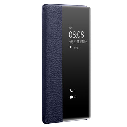 QIALINO Litchi Skin Genuine Leather Phone Shell with View Window Case for Huawei P40 Pro