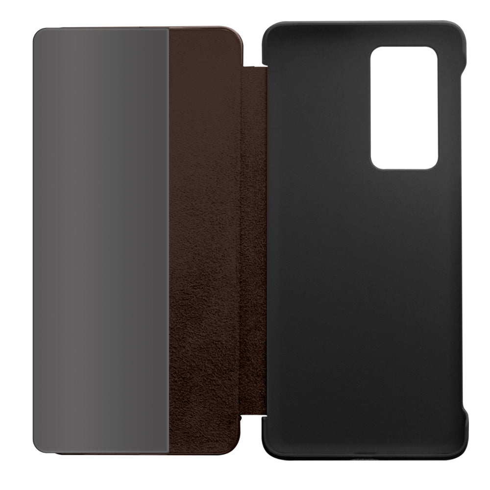 QIALINO Litchi Skin Genuine Leather Phone Shell with View Window Case for Huawei P40 Pro