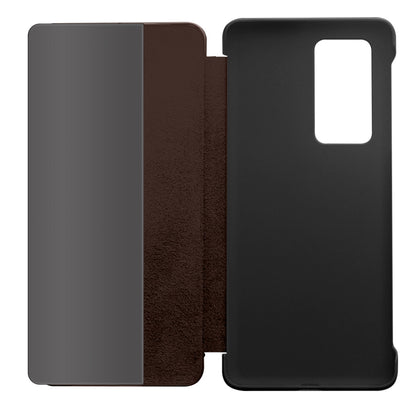 QIALINO Litchi Skin Genuine Leather Phone Shell with View Window Case for Huawei P40 Pro