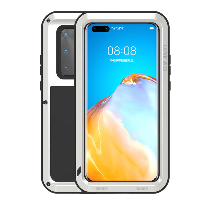 LOVE MEI Shockproof Silicone+Metal Cell Phone Case for Huawei P40 Pro