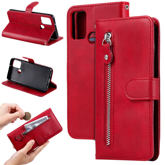 Zipper Pocket Leather Wallet Case for Honor 9A