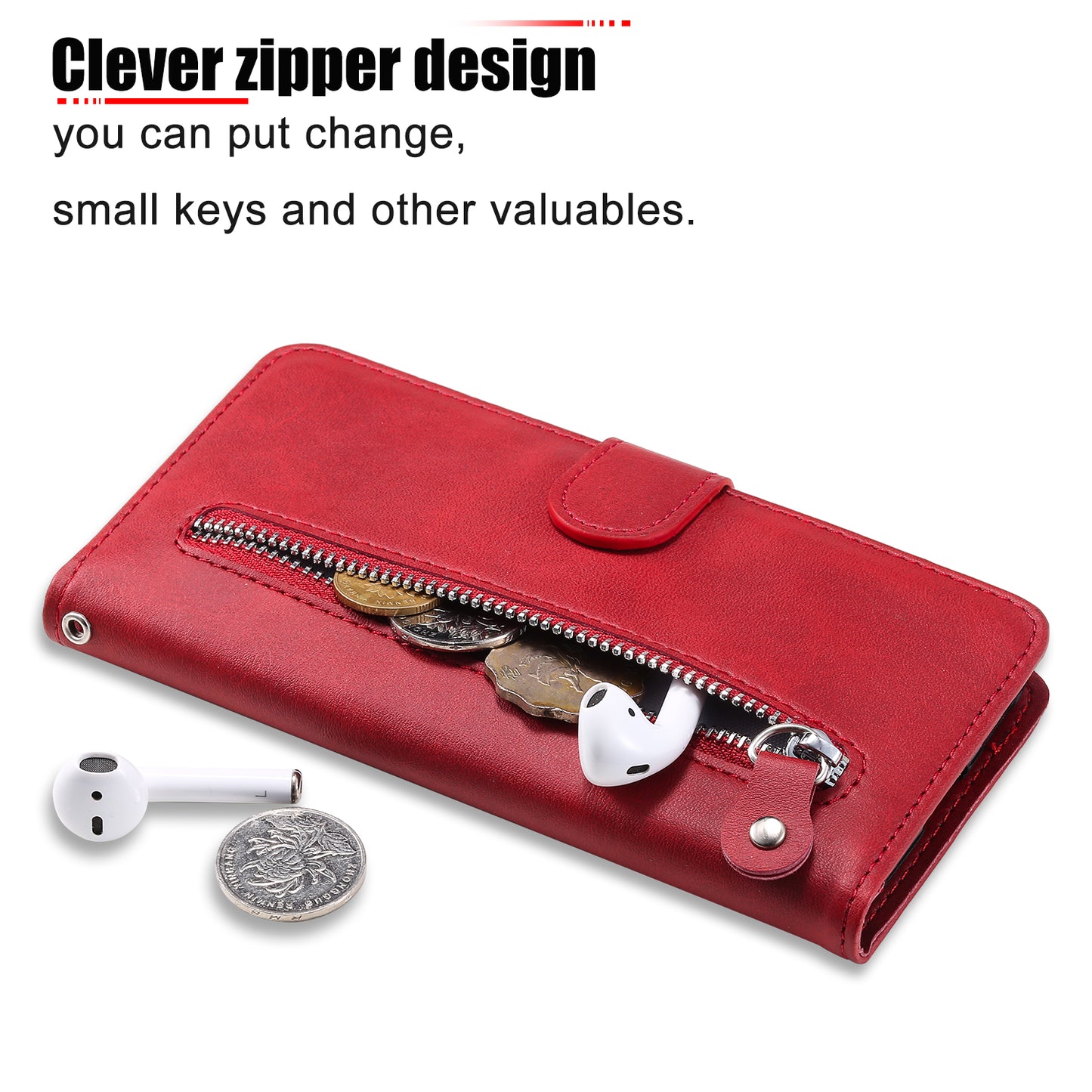 Zipper Pocket Leather Wallet Case for Honor 9A
