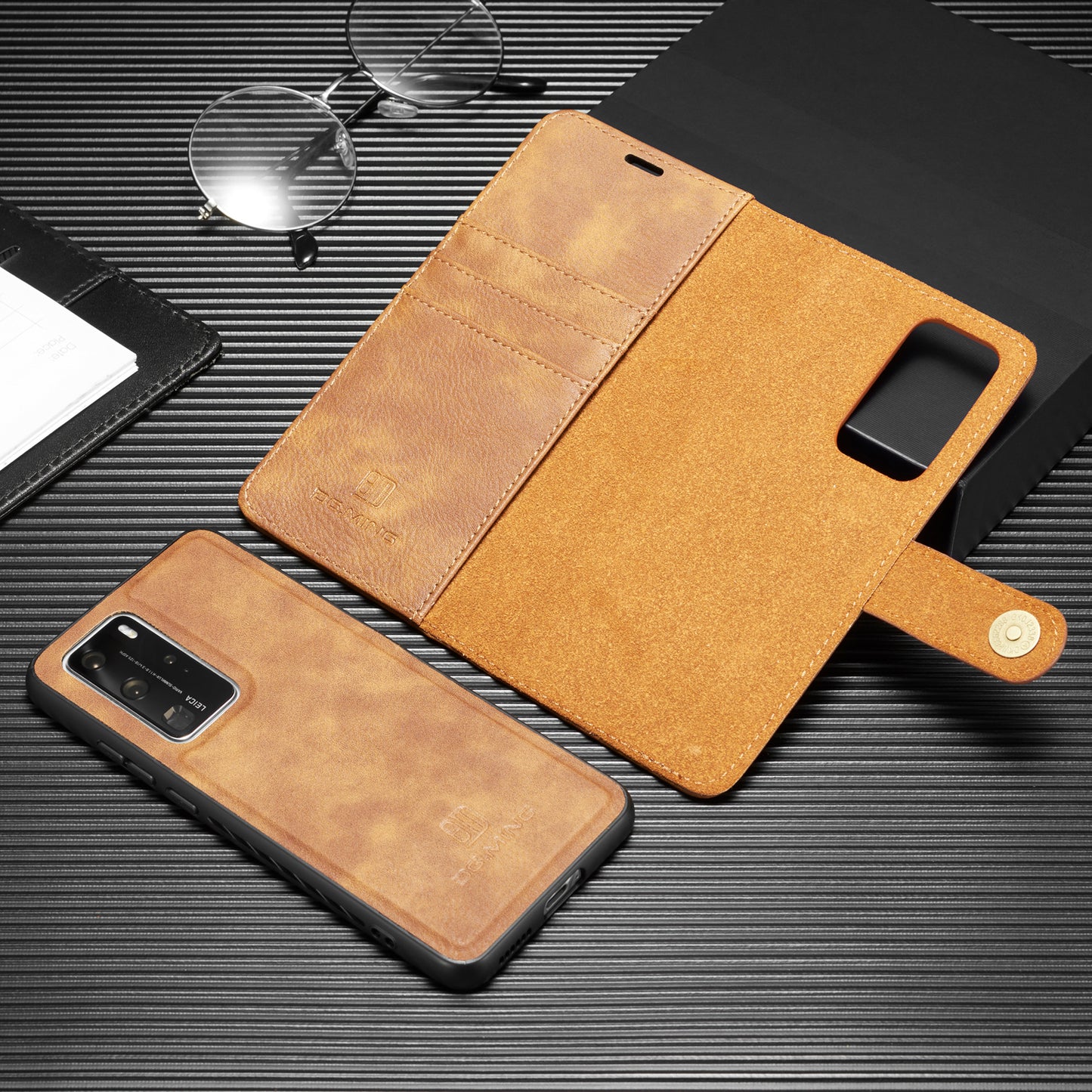DG.MING Detachable 2-in-1 Split Leather Wallet Shell + PC Back Case for Huawei P40 Pro