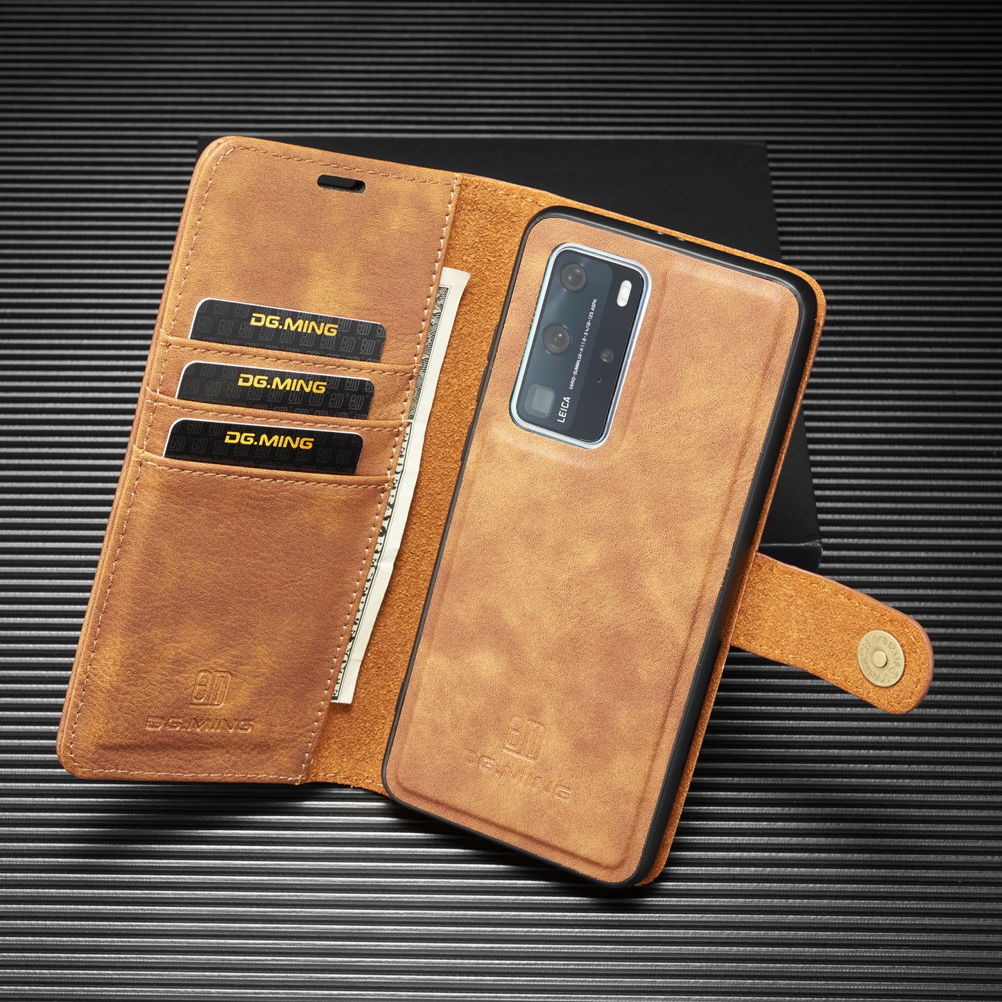 DG.MING Detachable 2-in-1 Split Leather Wallet Shell + PC Back Case for Huawei P40 Pro