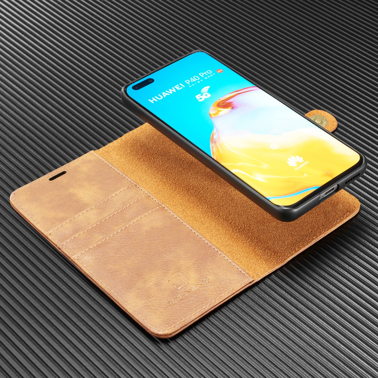 DG.MING Detachable 2-in-1 Split Leather Wallet Shell + PC Back Case for Huawei P40 Pro