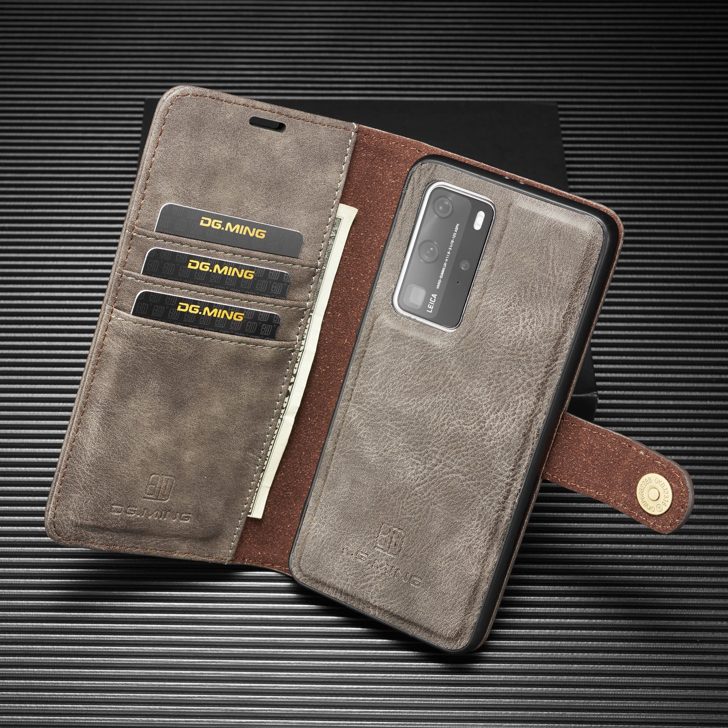 DG.MING Detachable 2-in-1 Split Leather Wallet Shell + PC Back Case for Huawei P40 Pro