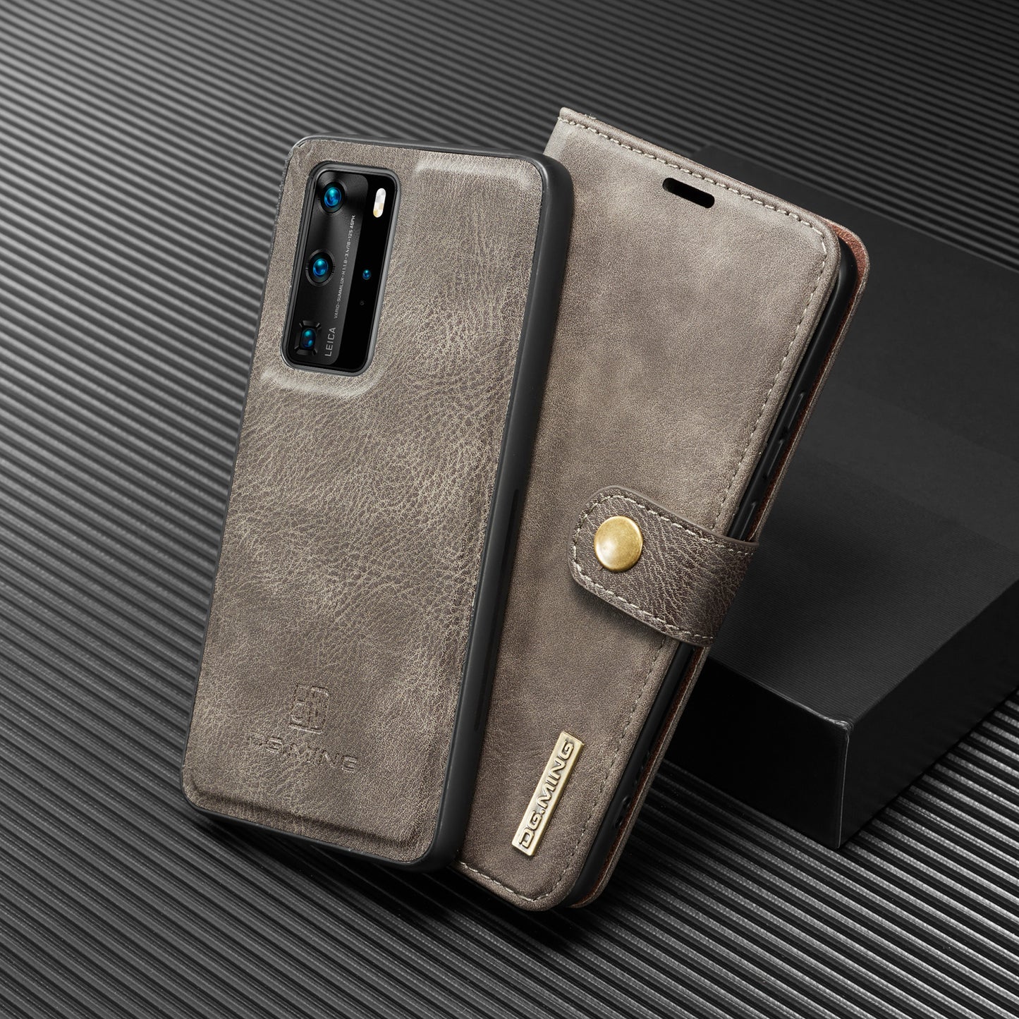 DG.MING Detachable 2-in-1 Split Leather Wallet Shell + PC Back Case for Huawei P40 Pro