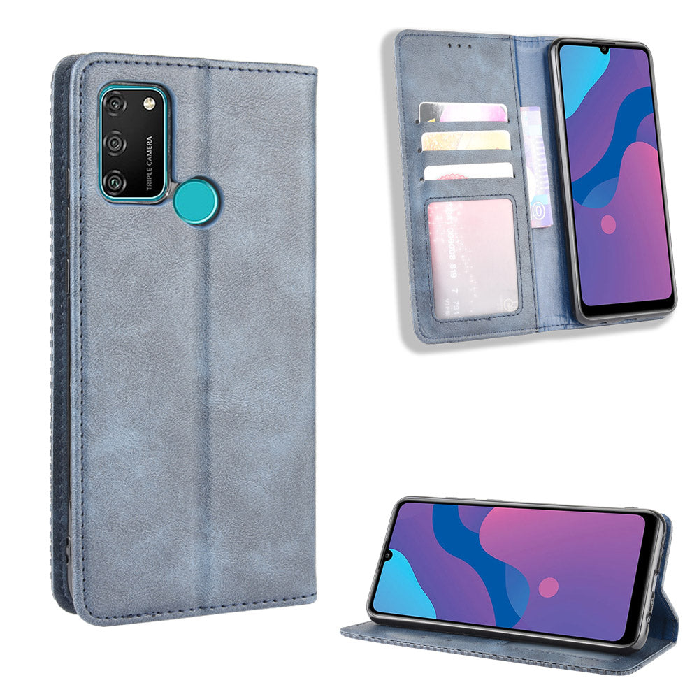 Vintage Style Leather Wallet Stand Phone Shell for Honor 9A/Play 9A