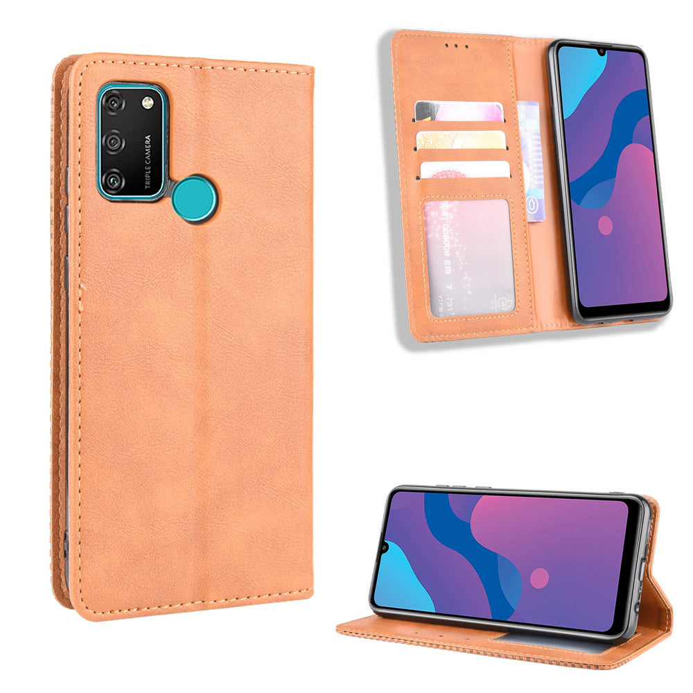 Vintage Style Leather Wallet Stand Phone Shell for Honor 9A/Play 9A