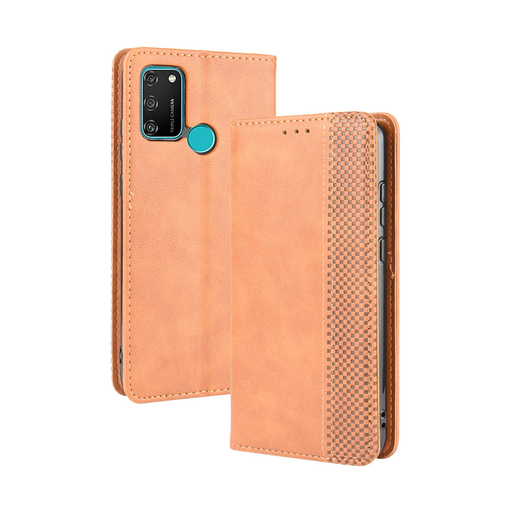 Vintage Style Leather Wallet Stand Phone Shell for Honor 9A/Play 9A