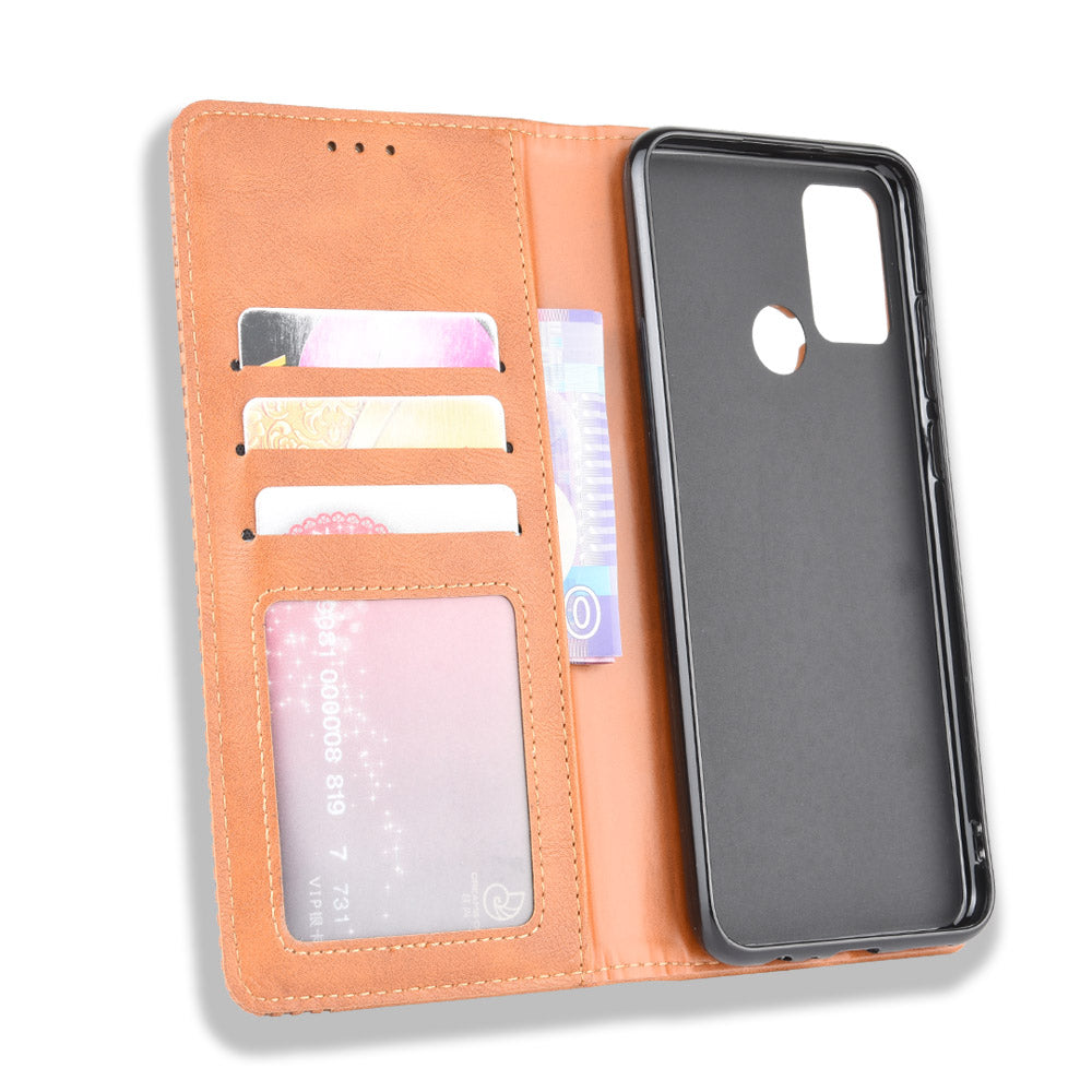Vintage Style Leather Wallet Stand Phone Shell for Honor 9A/Play 9A