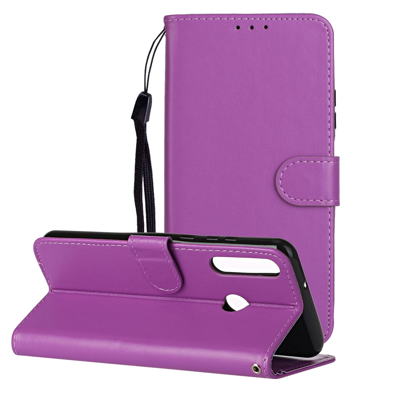 Wallet Leather Stand Phone Case with Strap for Huawei Y6p