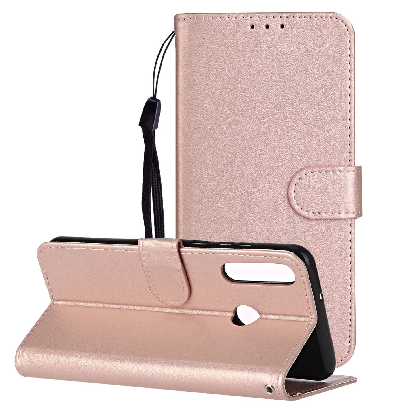 Wallet Leather Stand Phone Case with Strap for Huawei Y6p