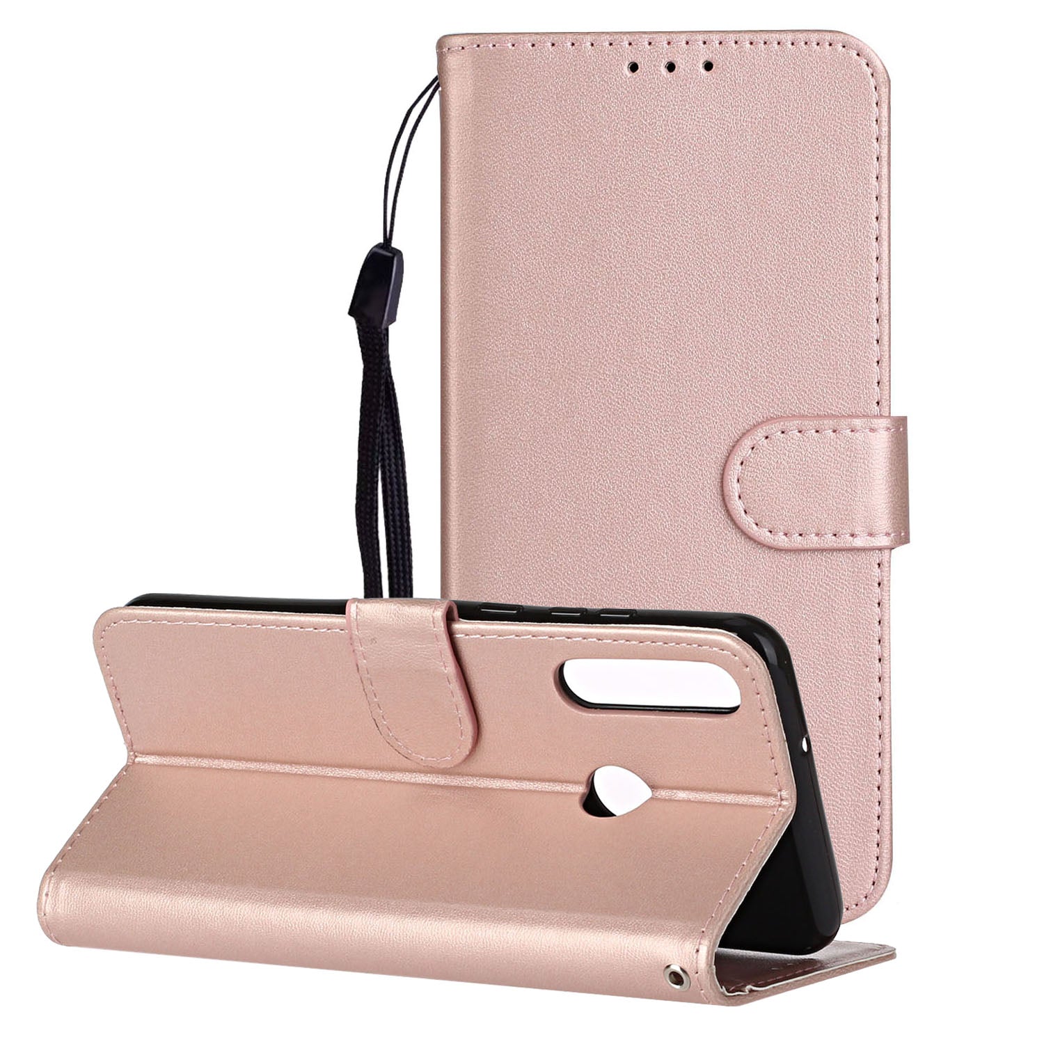 Wallet Leather Stand Phone Case with Strap for Huawei Y6p