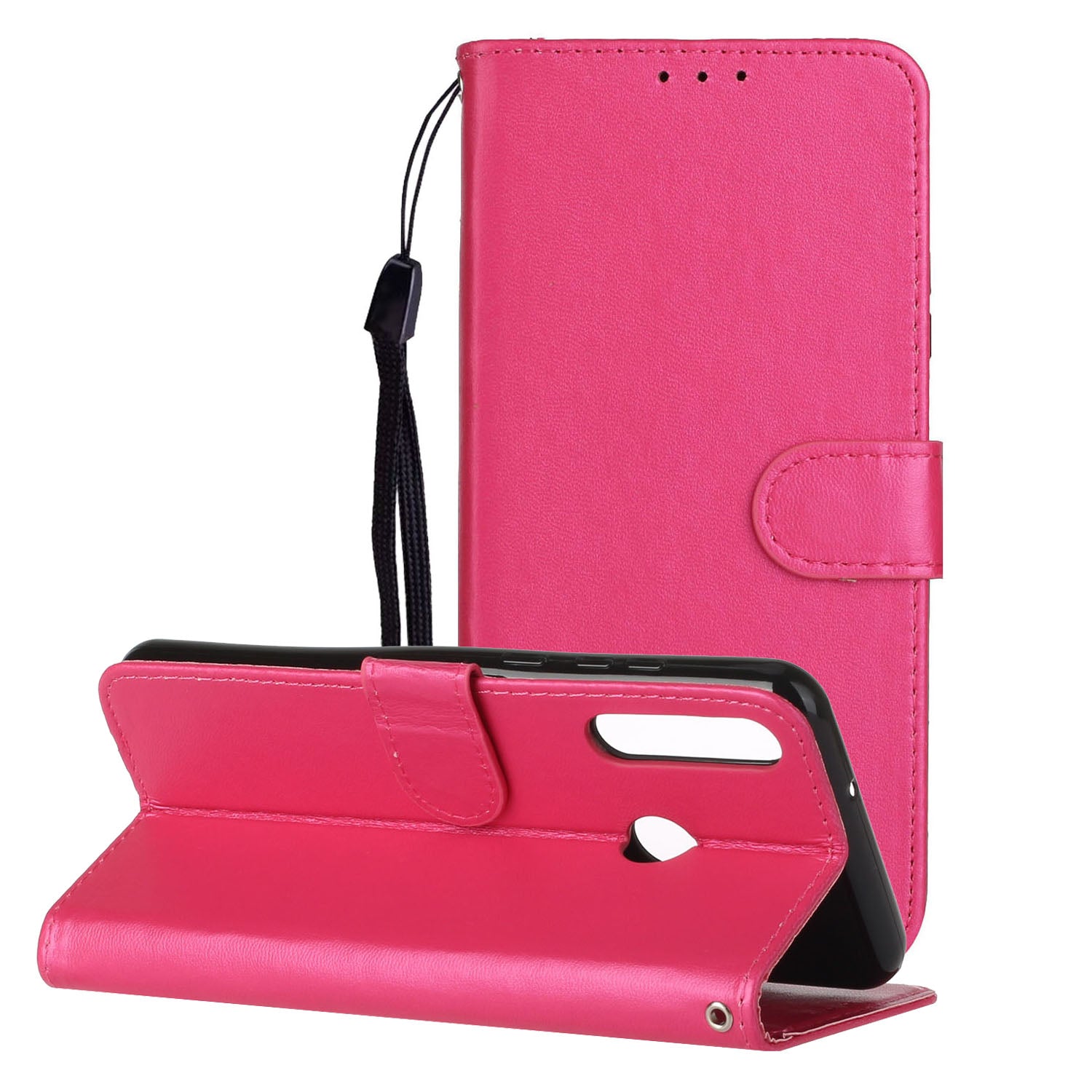 Wallet Leather Stand Phone Case with Strap for Huawei Y6p