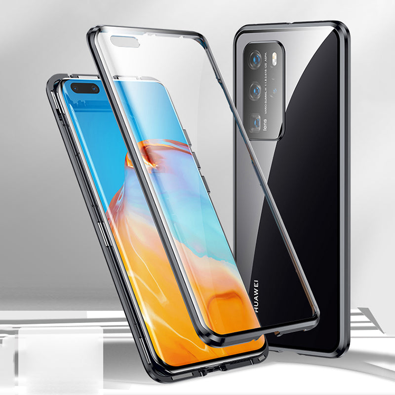 Full Wrapped Metal+Tempered Glass Phone Case with Camera Protective Cover for Huawei P40 Pro