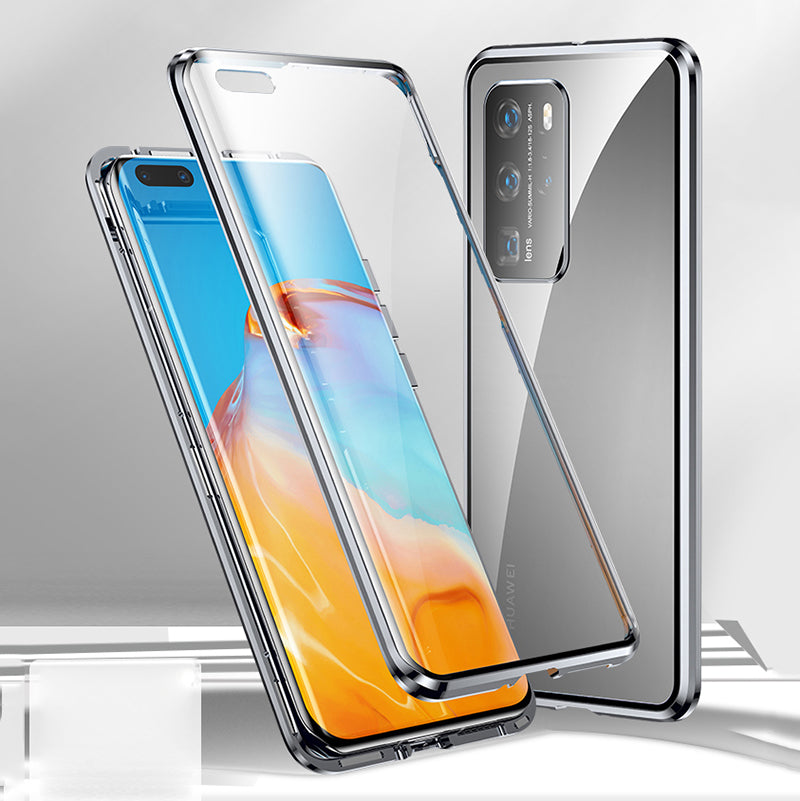 Full Wrapped Metal+Tempered Glass Phone Case with Camera Protective Cover for Huawei P40 Pro