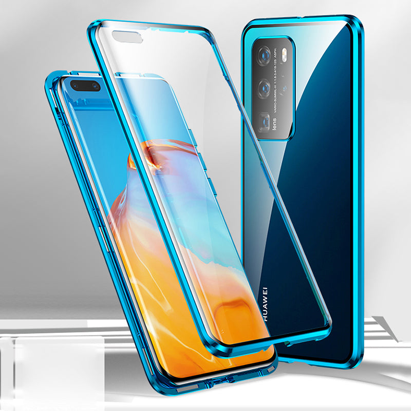 Full Wrapped Metal+Tempered Glass Phone Case with Camera Protective Cover for Huawei P40 Pro