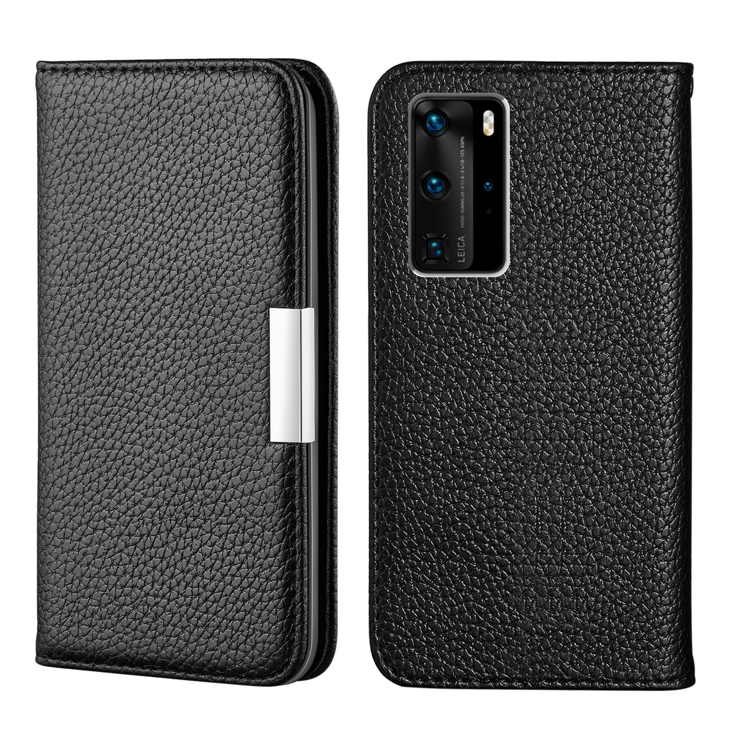 Litchi Skin Auto-absorbed Leather Stand Cover with Card Slots Shell for Huawei P40 Pro