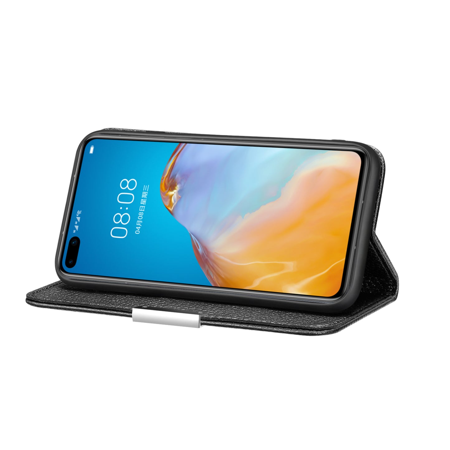 Litchi Skin Auto-absorbed Leather Stand Cover with Card Slots Shell for Huawei P40 Pro