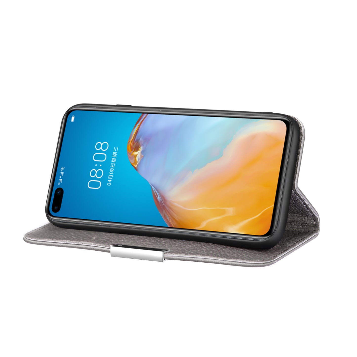 Litchi Skin Auto-absorbed Leather Stand Cover with Card Slots Shell for Huawei P40 Pro