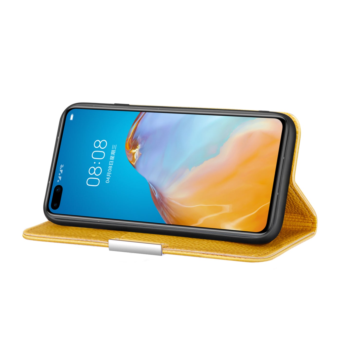 Litchi Skin Auto-absorbed Leather Stand Cover with Card Slots Shell for Huawei P40 Pro