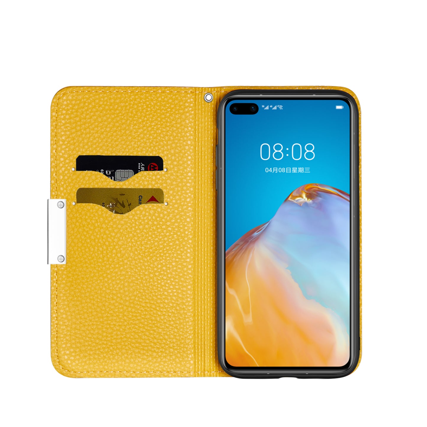 Litchi Skin Auto-absorbed Leather Stand Cover with Card Slots Shell for Huawei P40 Pro