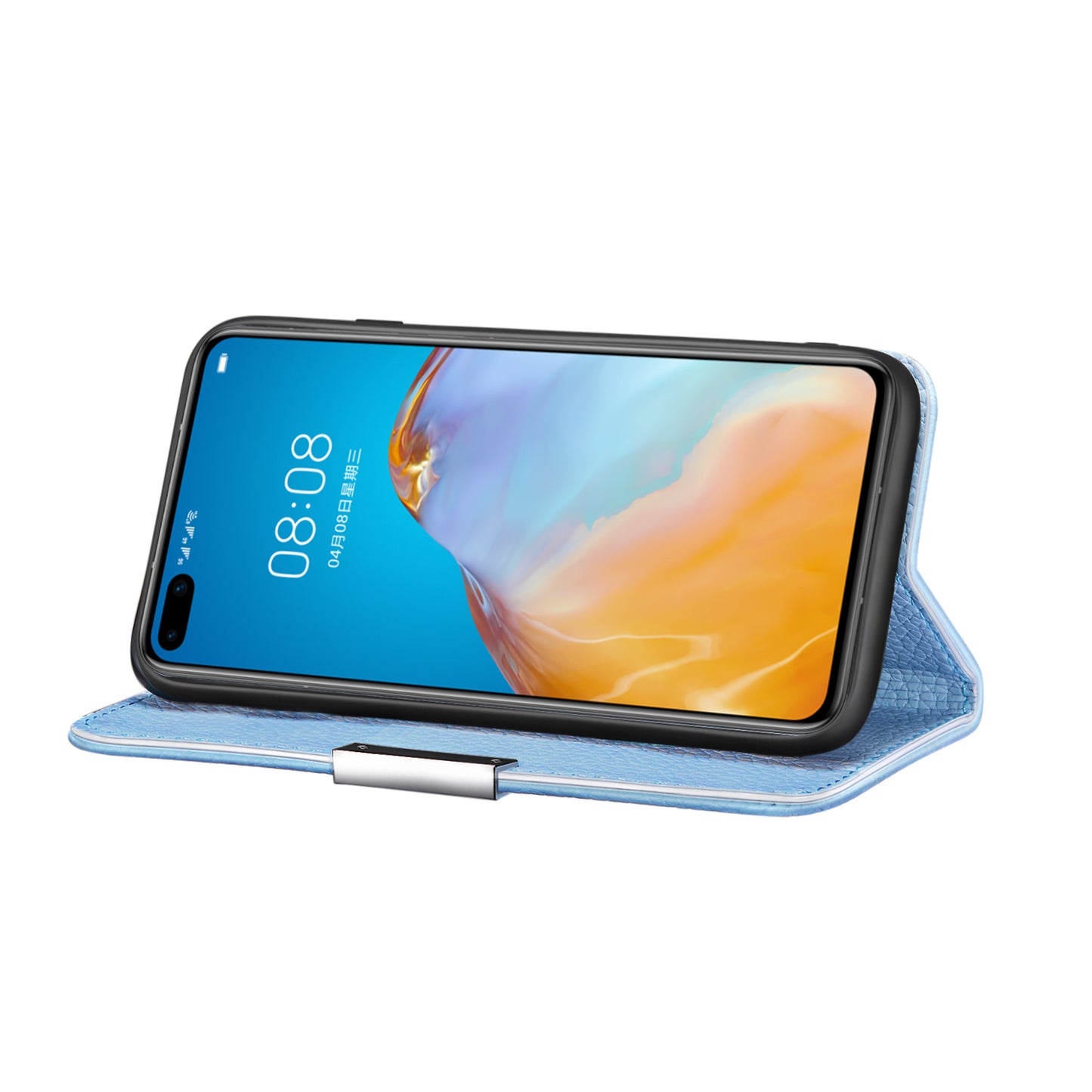 Litchi Skin Auto-absorbed Leather Stand Cover with Card Slots Shell for Huawei P40 Pro