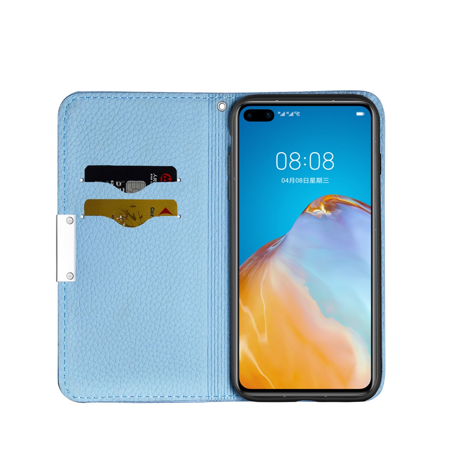 Litchi Skin Auto-absorbed Leather Stand Cover with Card Slots Shell for Huawei P40 Pro