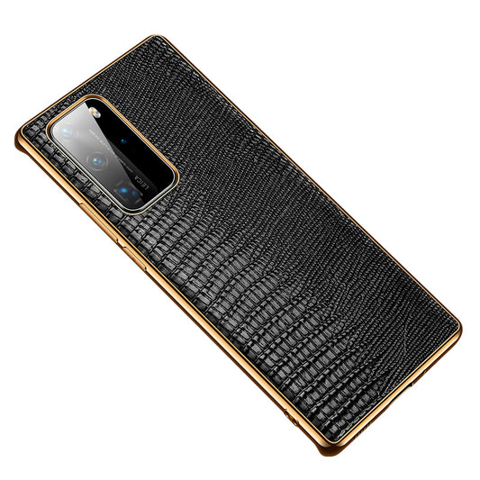 Lizard Texture Plating Genuine Leather Coated PC+TPU Protective Shell for Huawei P40 Pro