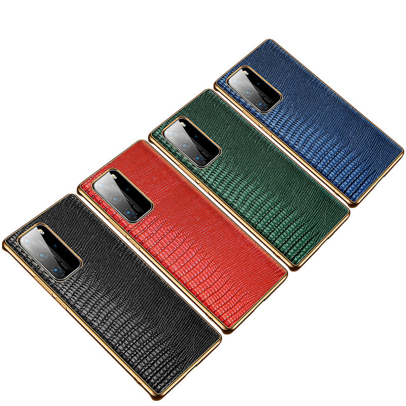 Lizard Texture Plating Genuine Leather Coated PC+TPU Protective Shell for Huawei P40 Pro