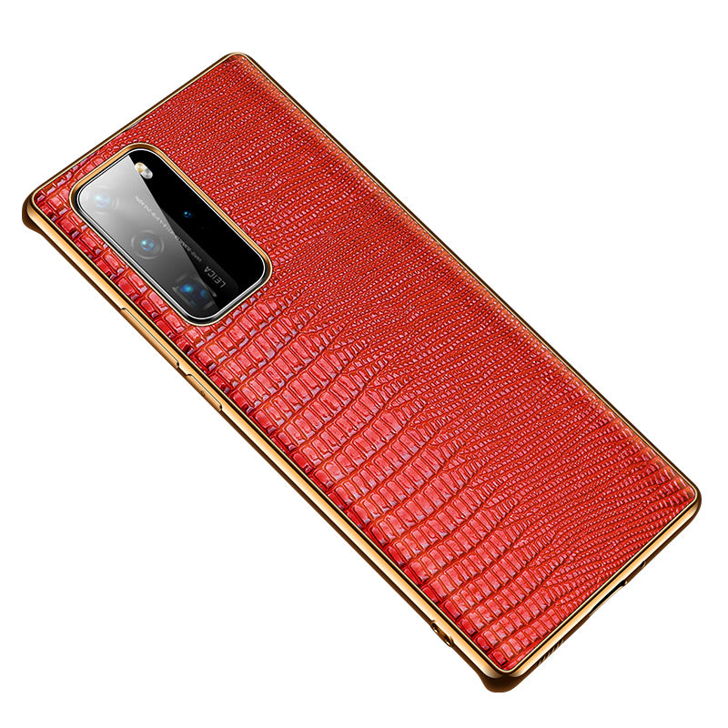 Lizard Texture Plating Genuine Leather Coated PC+TPU Protective Shell for Huawei P40 Pro